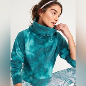 Funnel-Neck Cropped Micro Fleece Pullover